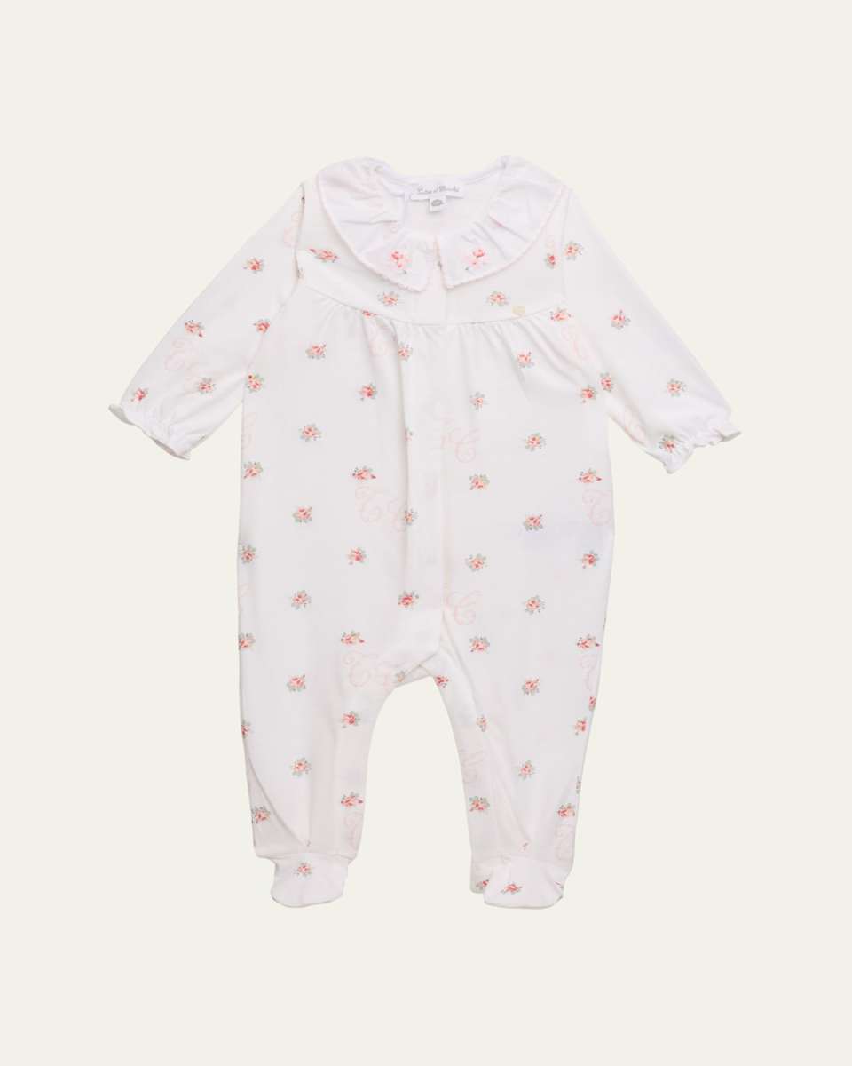 Girl's Floral-Print Cotton Pajamas, Size Newborn-4